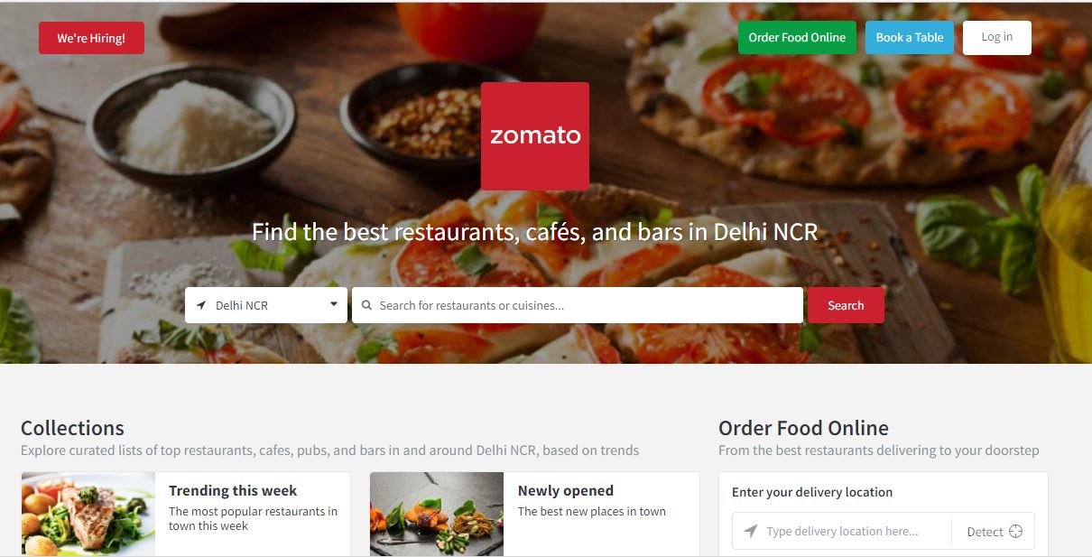 zomato food ordering website