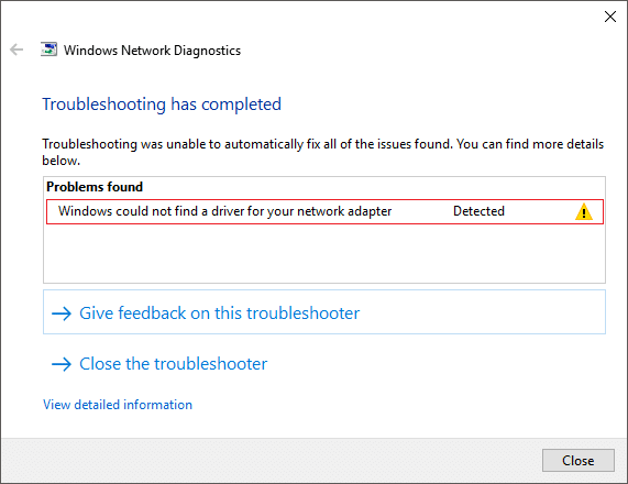 Windows Unable To Find a Driver for the Network Adapter