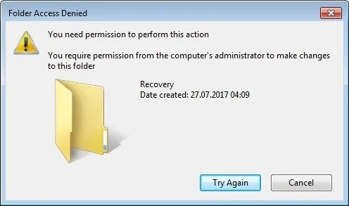 You require permission from Administrators to Make Changes to this Folder