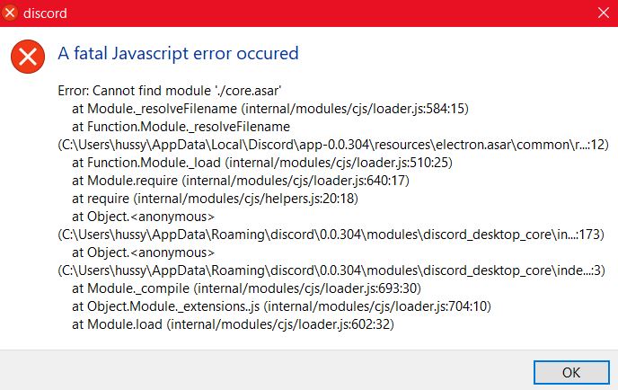 Discord Error a Fatal Javascript