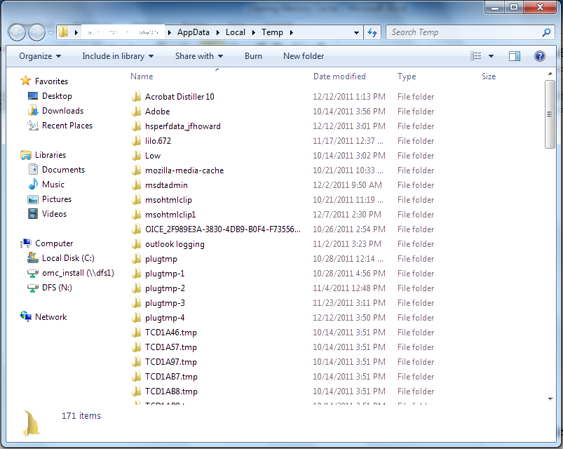 Windows 7 Temporary Folders and Files